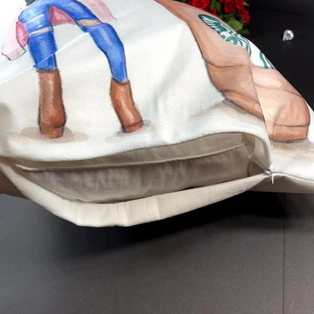 Coffee Lady Jeans Accent  Pillowcase Throw Sham Pillow Cushion Cover Home Decor